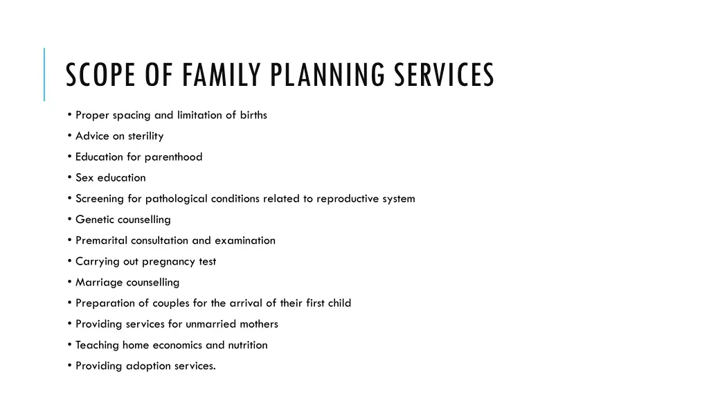 scope of family planning services