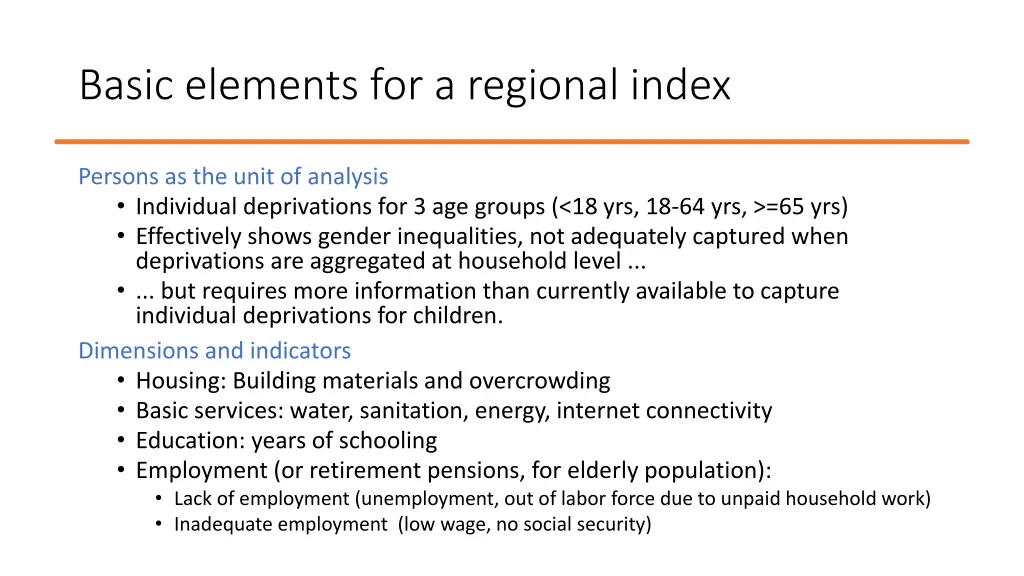 basic elements for a regional index