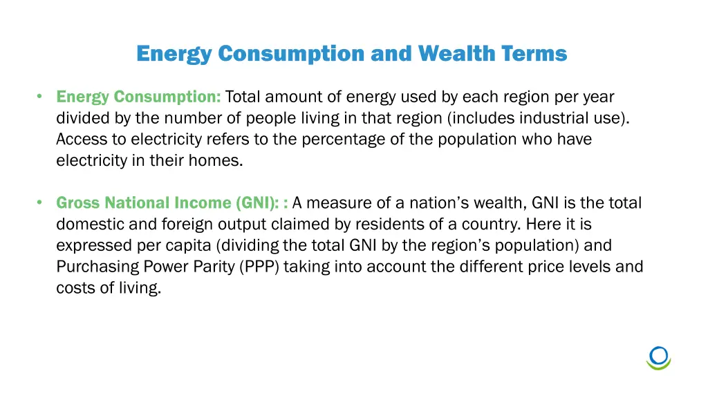 energy consumption and wealth terms