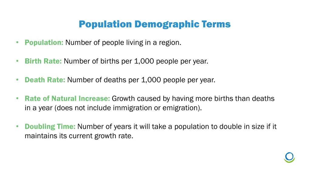 population demographic terms