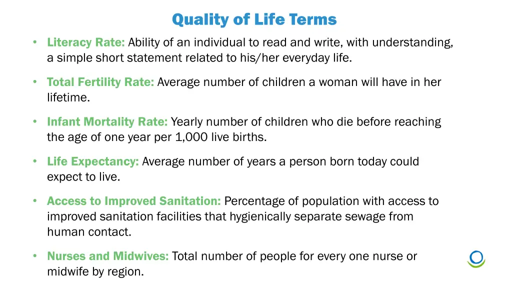 quality of life terms