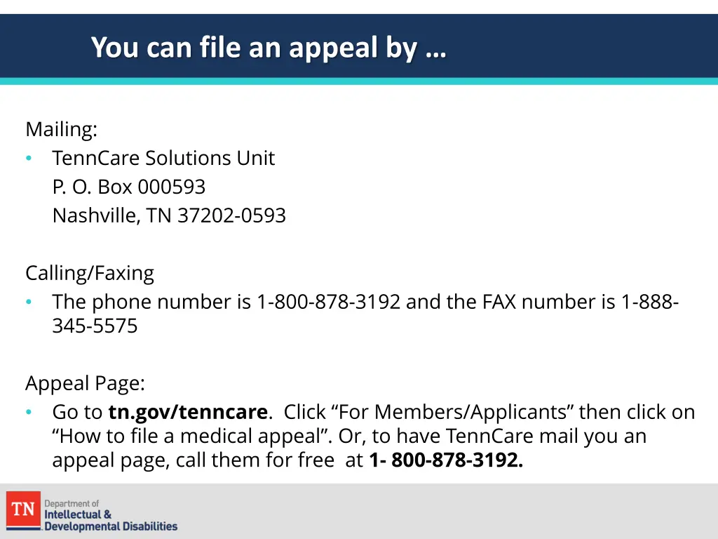 you can file an appeal by