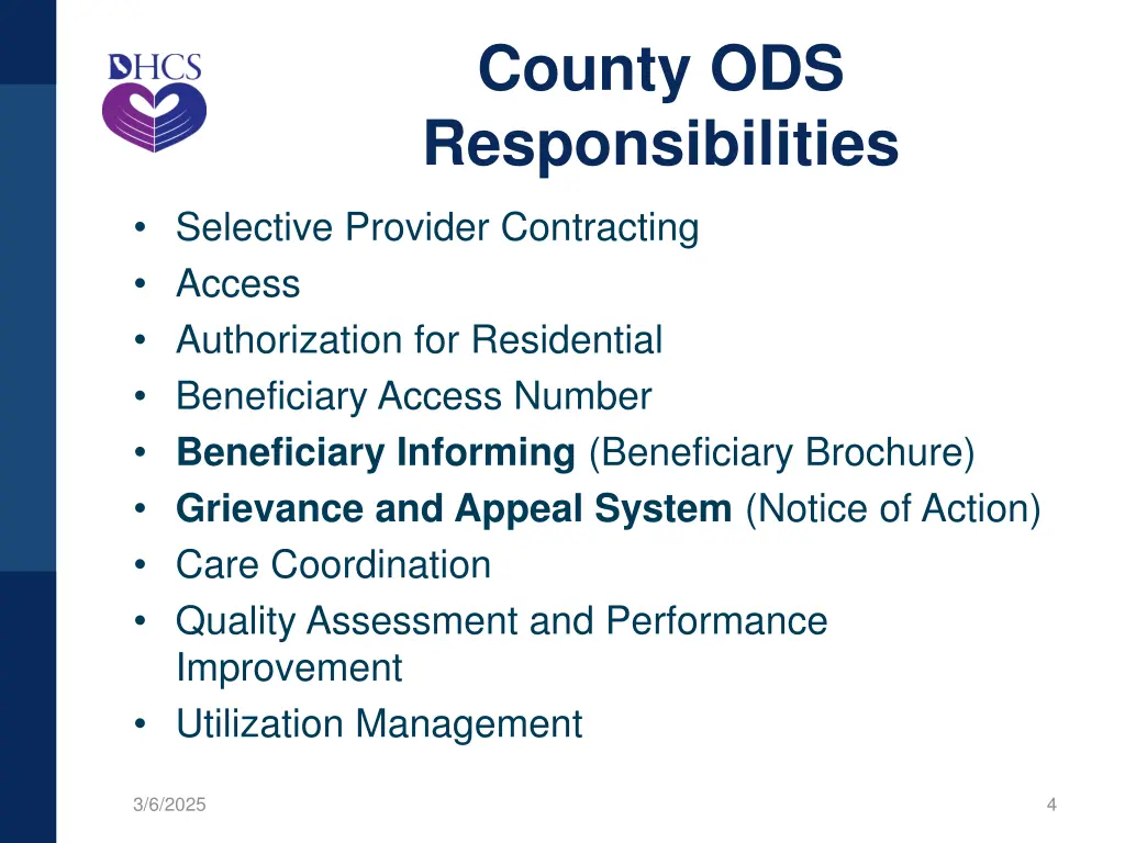 county ods responsibilities