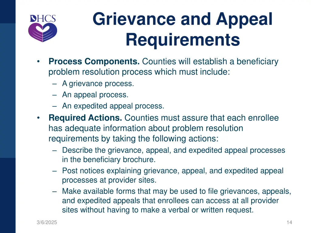 grievance and appeal requirements