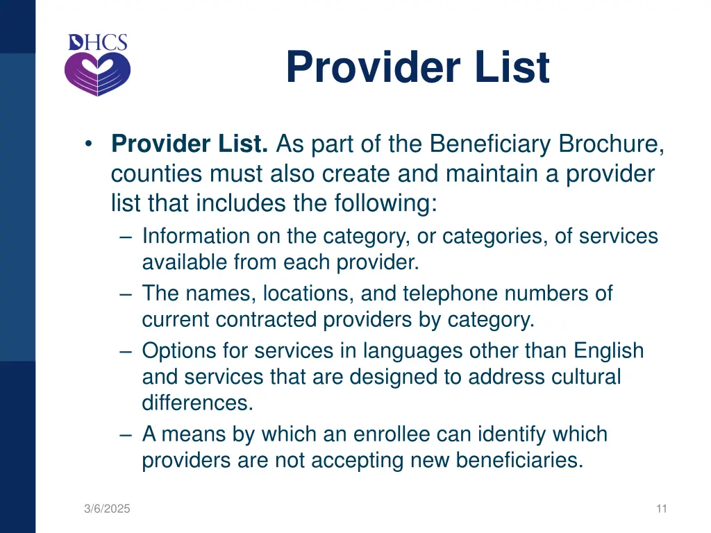 provider list