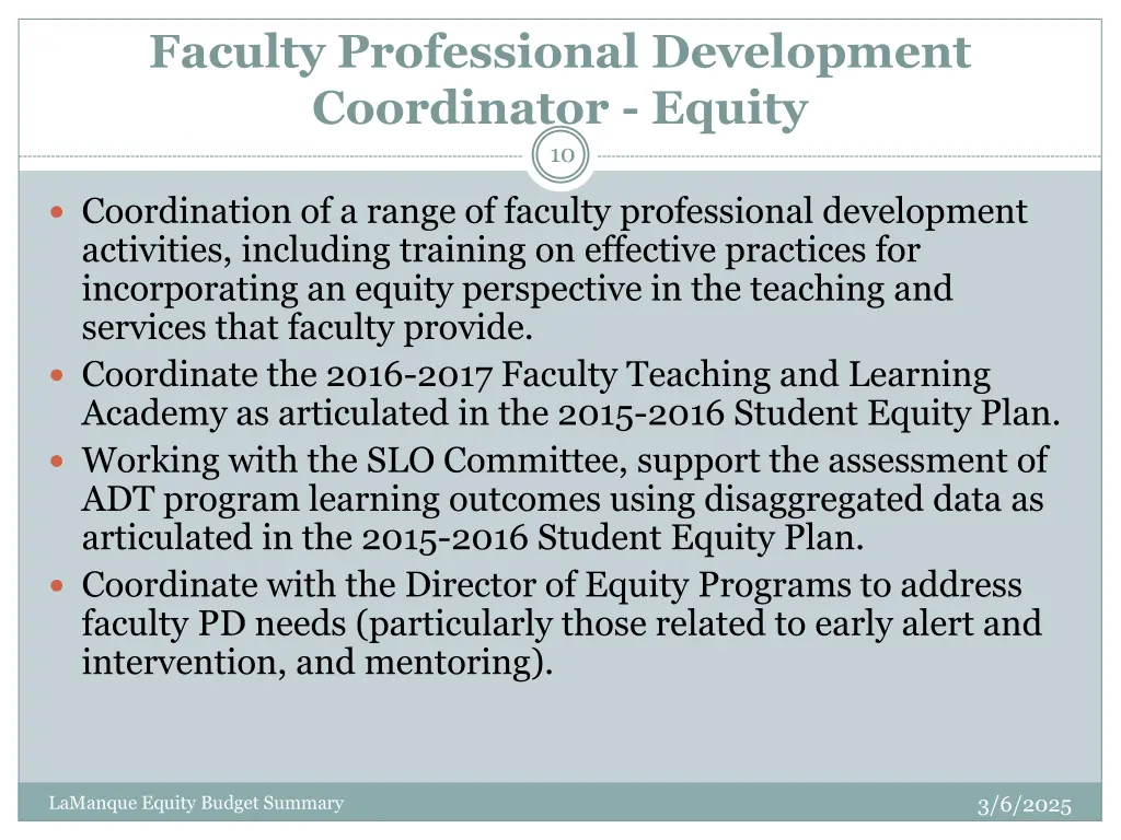 faculty professional development coordinator
