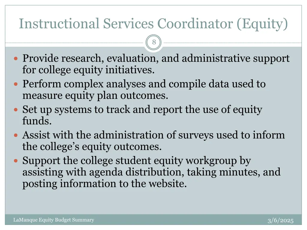 instructional services coordinator equity