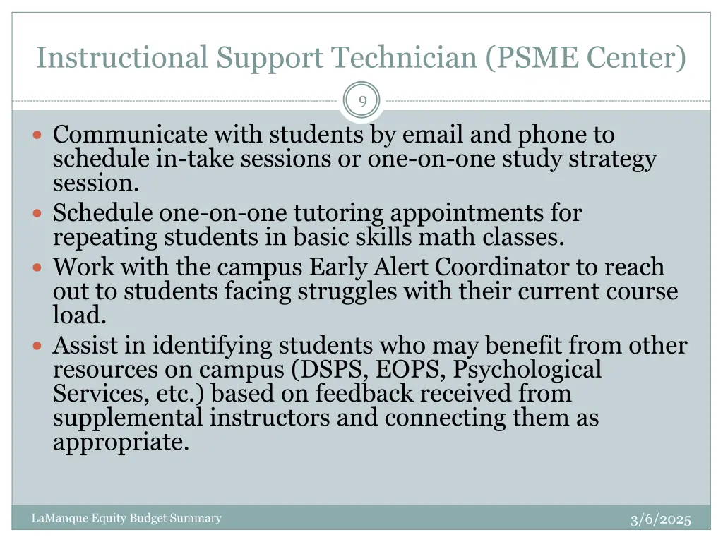 instructional support technician psme center