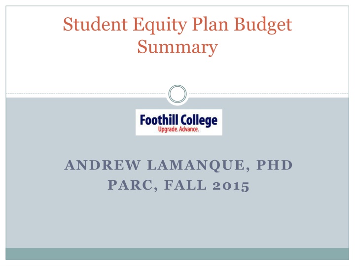 student equity plan budget summary