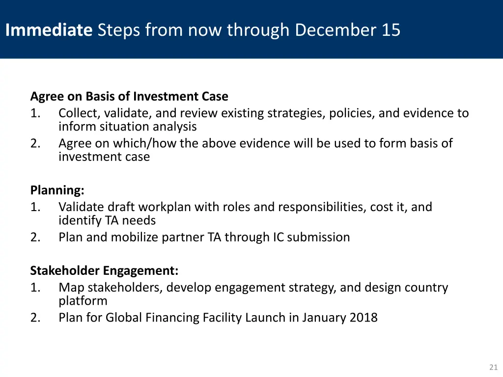 immediate steps from now through december 15