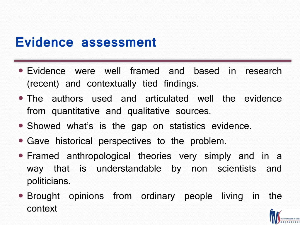 evidence assessment