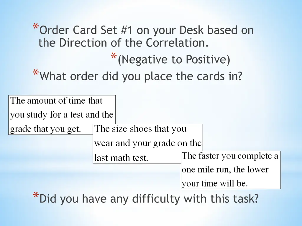 order card set 1 on your desk based