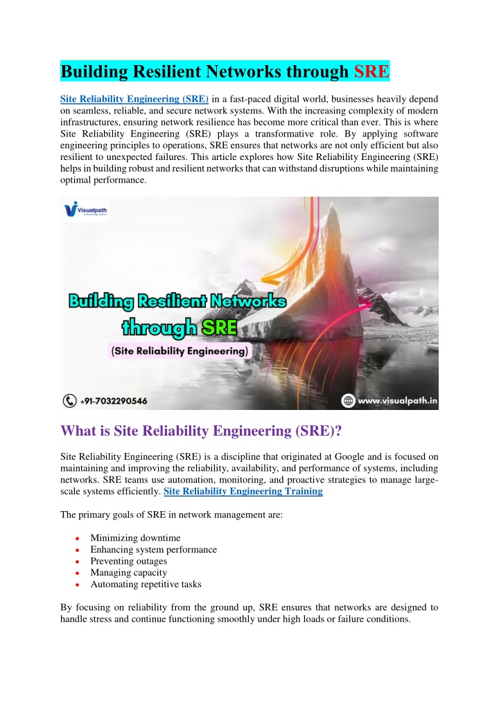 building resilient networks through sre