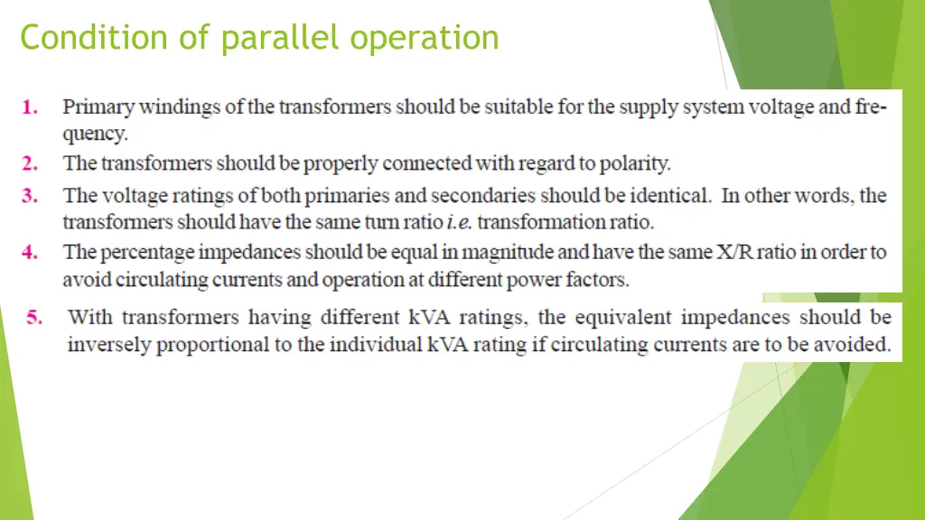 condition of parallel operation