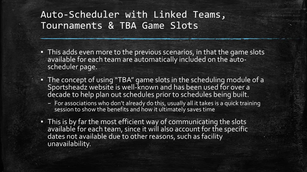 auto scheduler with linked teams tournaments