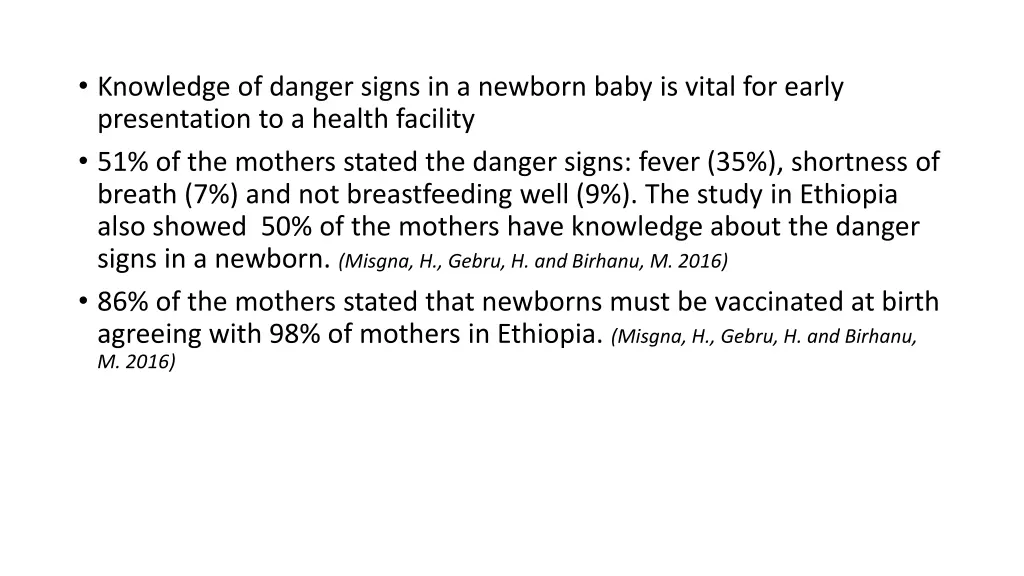 knowledge of danger signs in a newborn baby