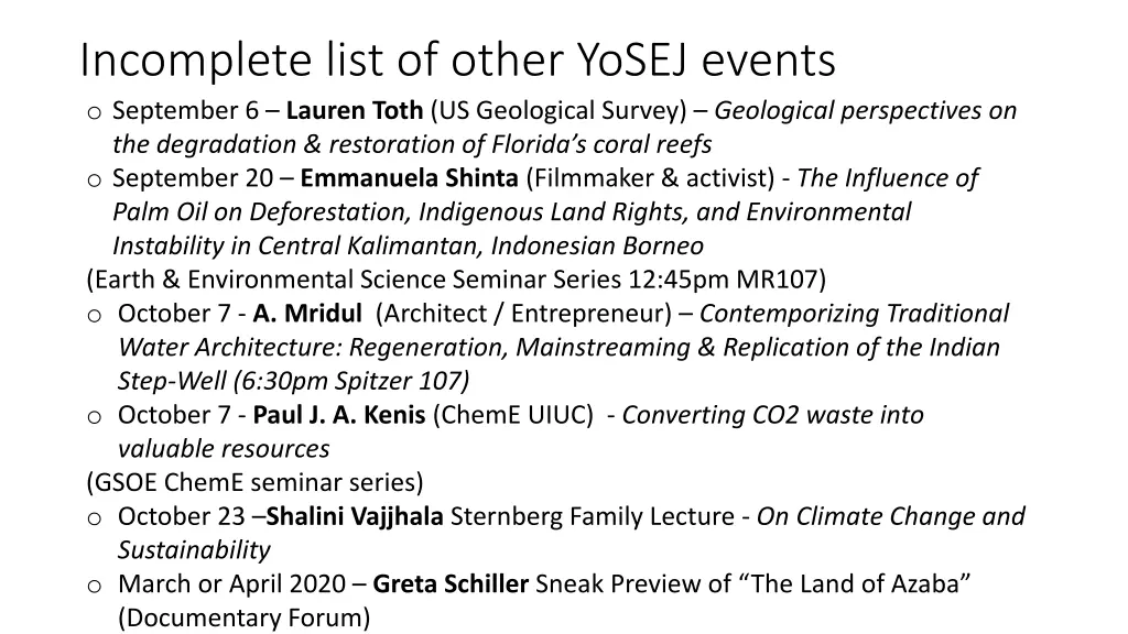 incomplete list of other yosej events o september