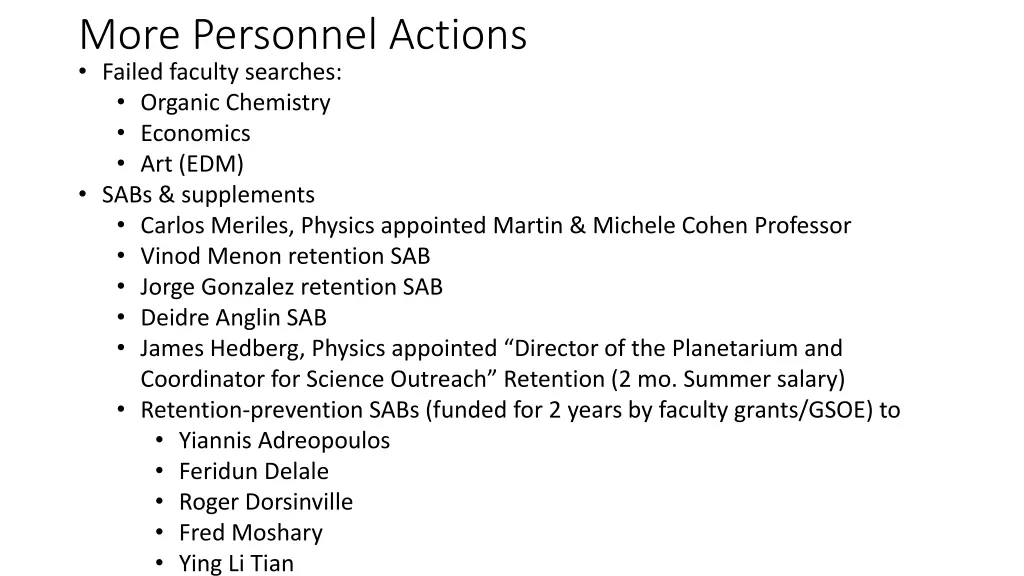 more personnel actions failed faculty searches
