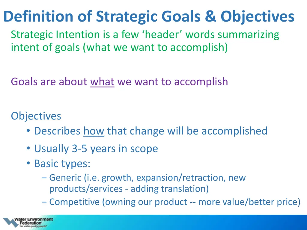 definition of strategic goals objectives