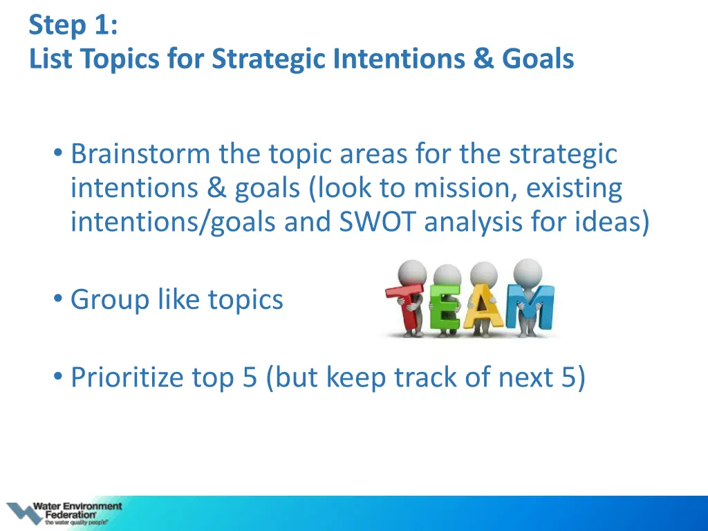 step 1 list topics for strategic intentions goals