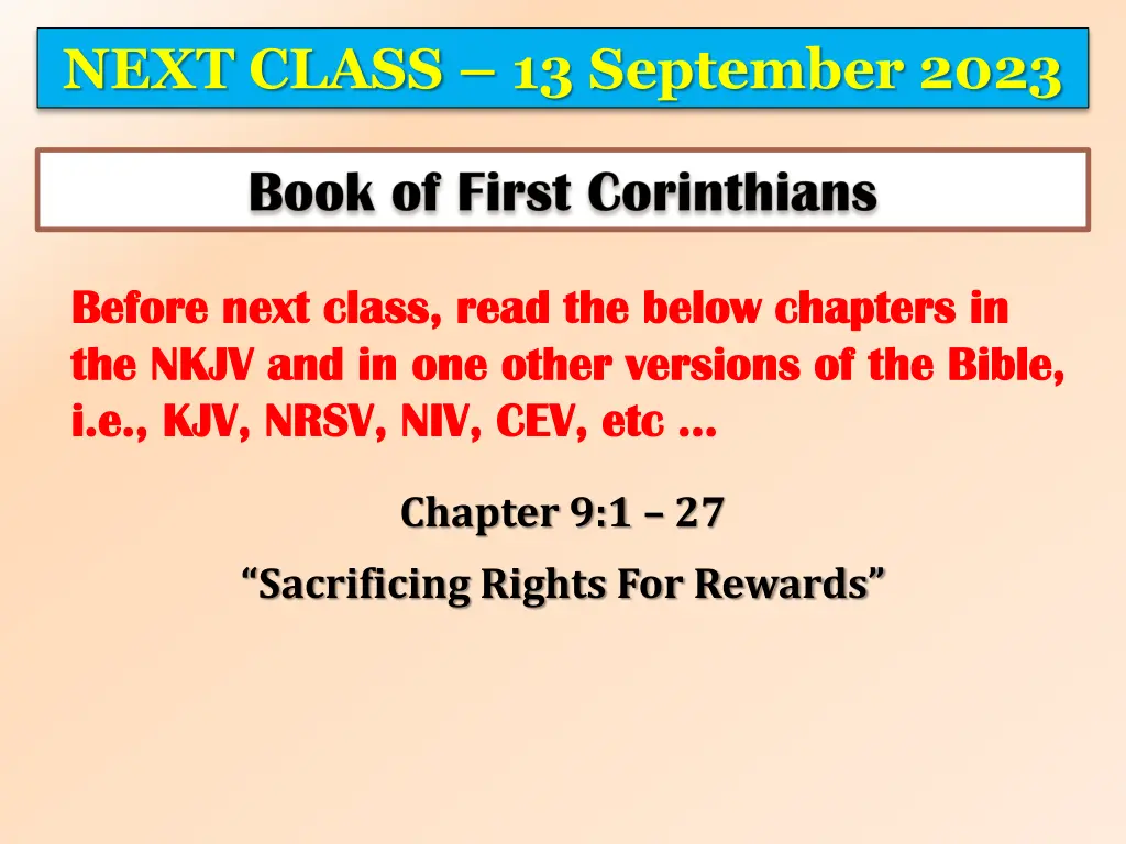 next class 13 september 2023
