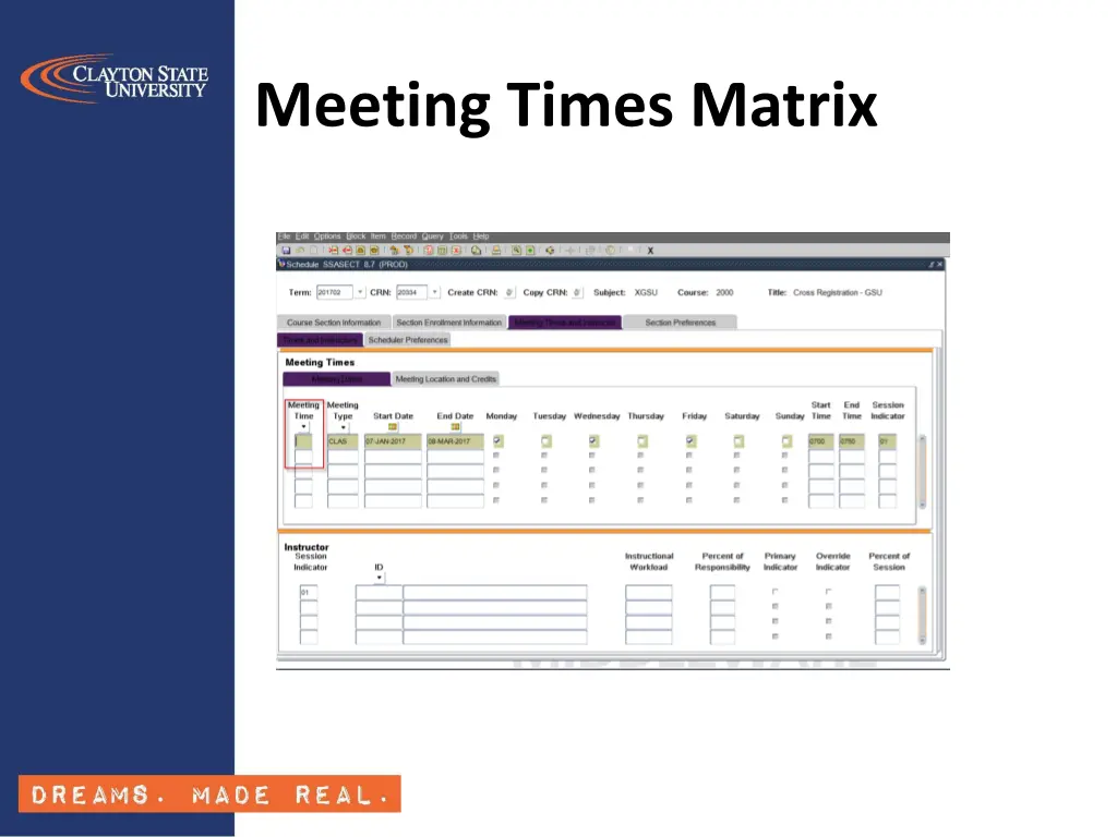meeting times matrix