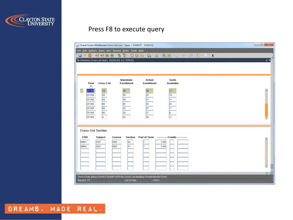 press f8 to execute query