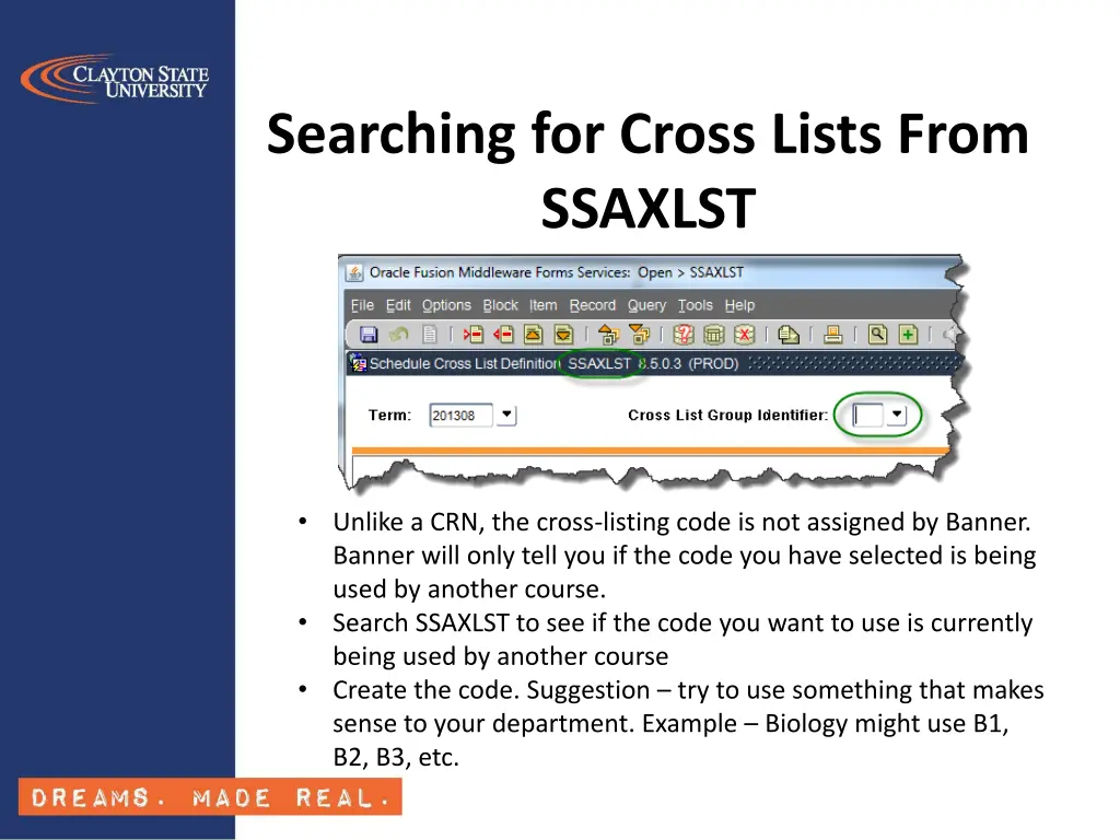 searching for cross lists from ssaxlst
