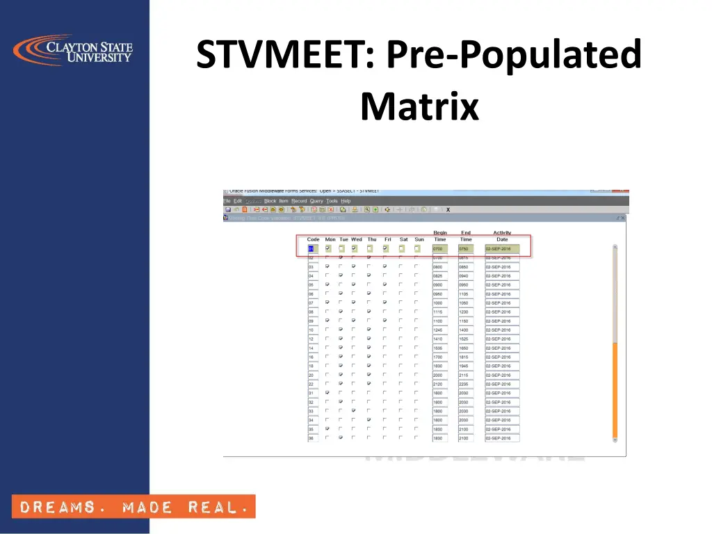 stvmeet pre populated matrix