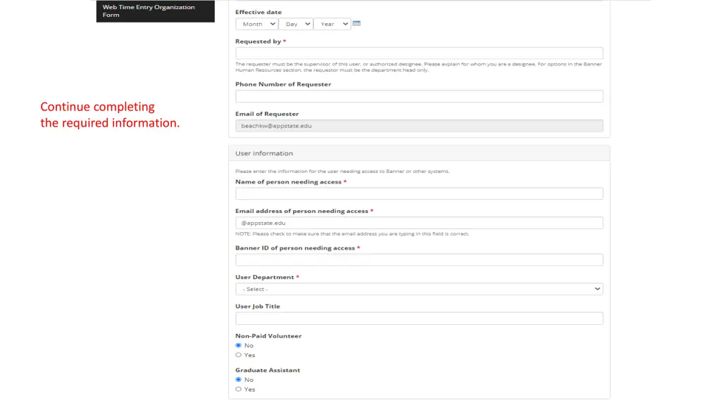 continue completing the required information