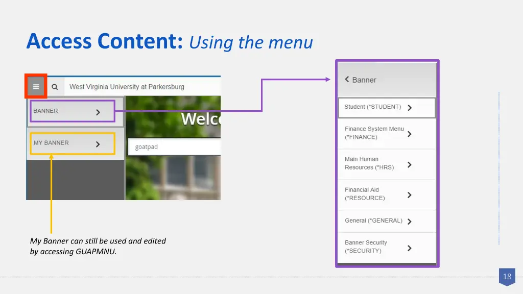 access content using the menu