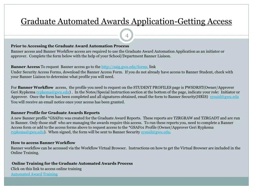 graduate automated awards application getting