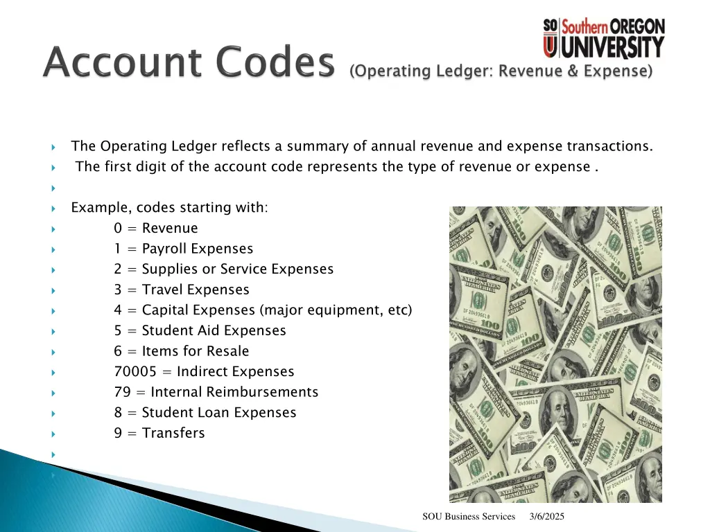 the operating ledger reflects a summary of annual
