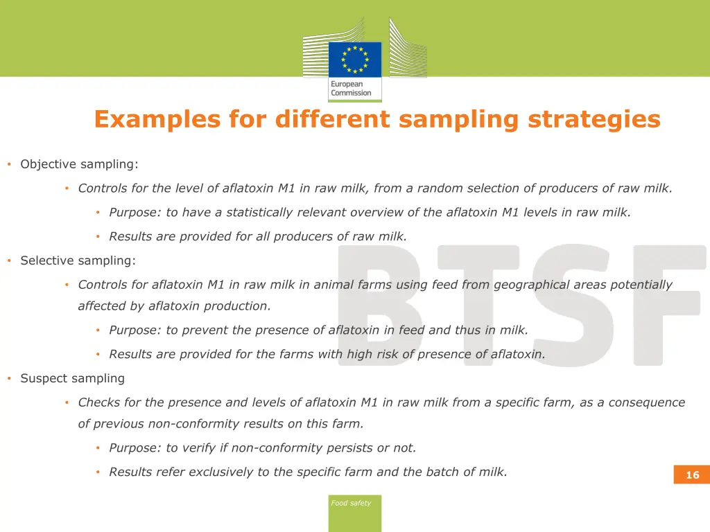 examples for different sampling strategies