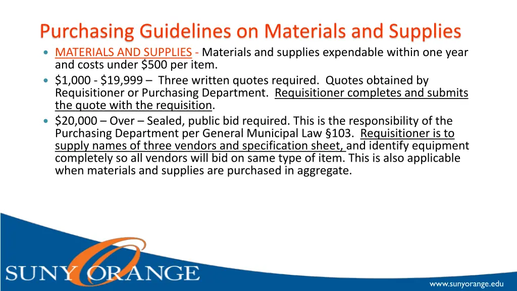 purchasing guidelines on materials and supplies