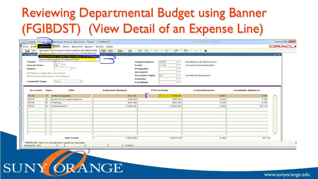 reviewing departmental budget using banner 3