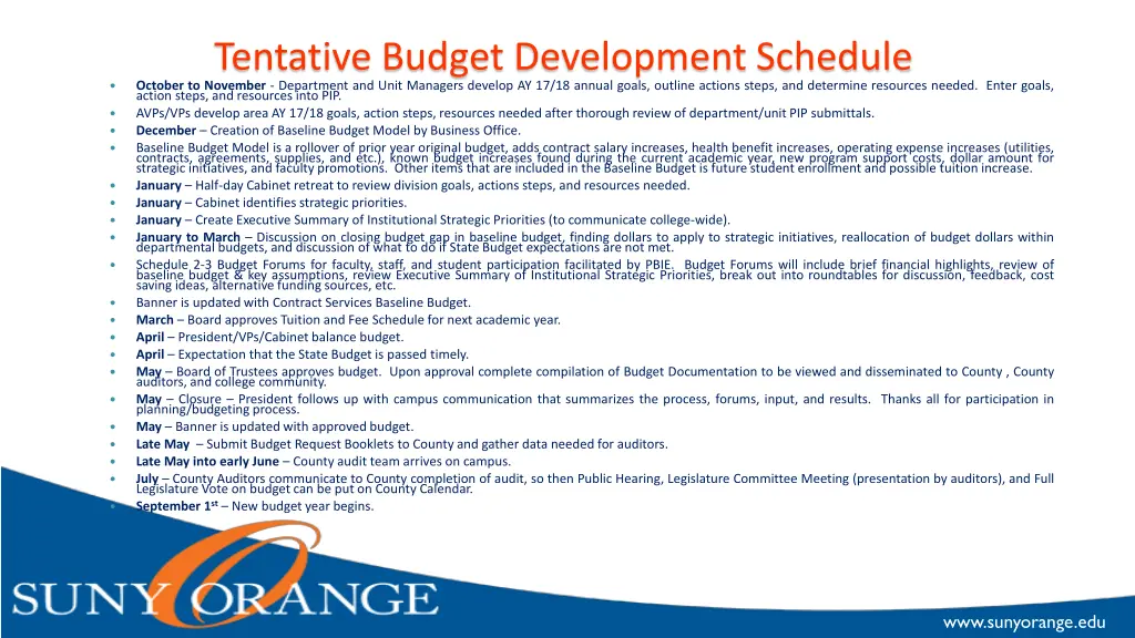 tentative budget development schedule october