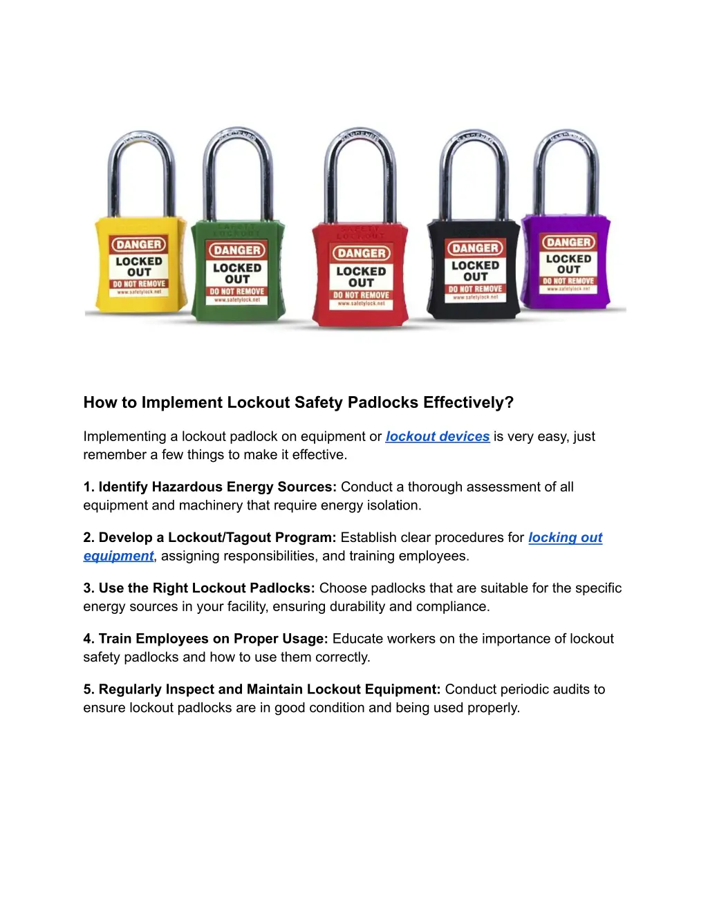 how to implement lockout safety padlocks