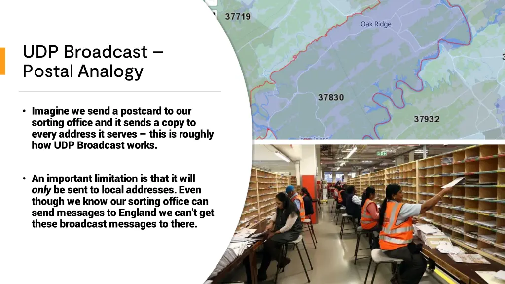 udp broadcast postal analogy