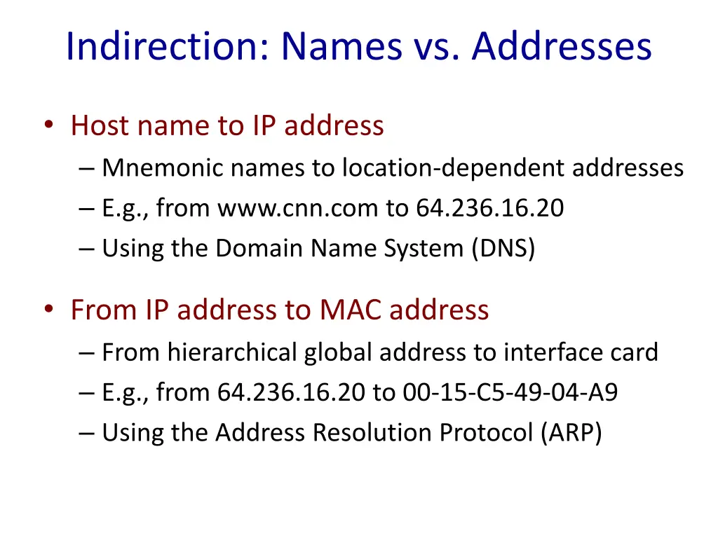 indirection names vs addresses