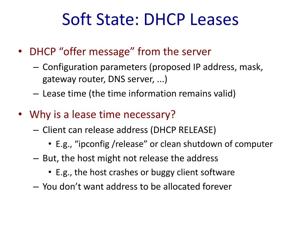 soft state dhcp leases