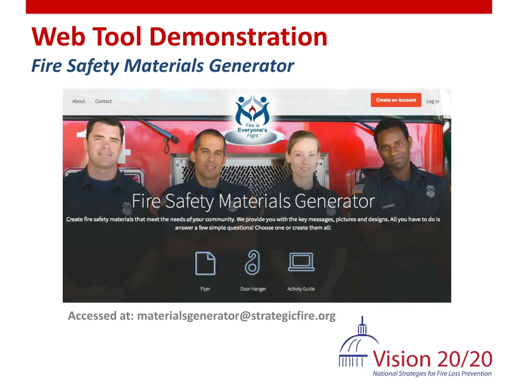 web tool demonstration fire safety materials