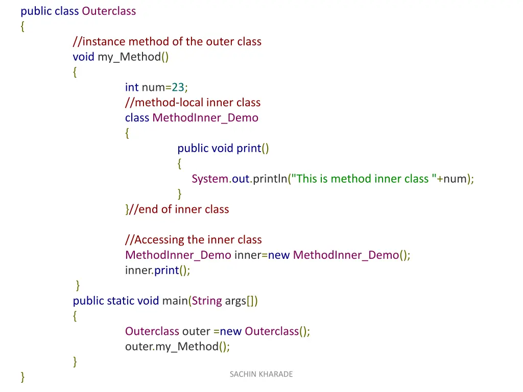 public class outerclass instance method