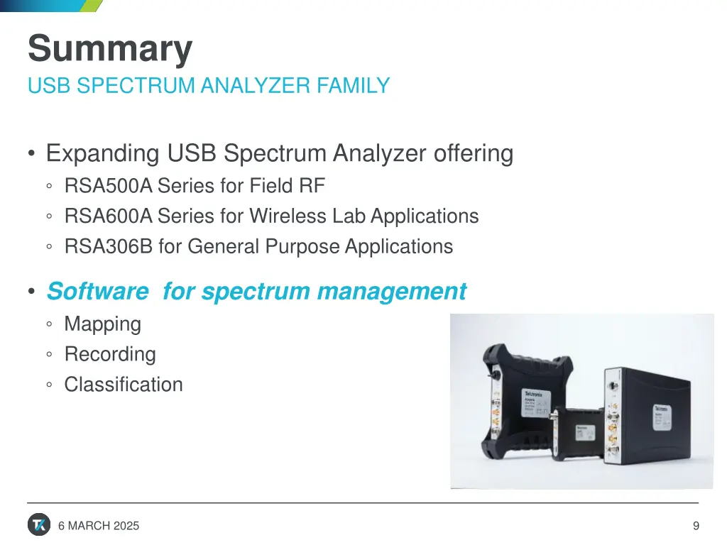 summary usb spectrum analyzer family