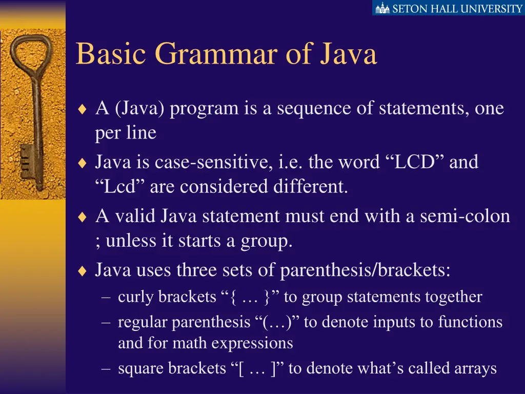 basic grammar of java