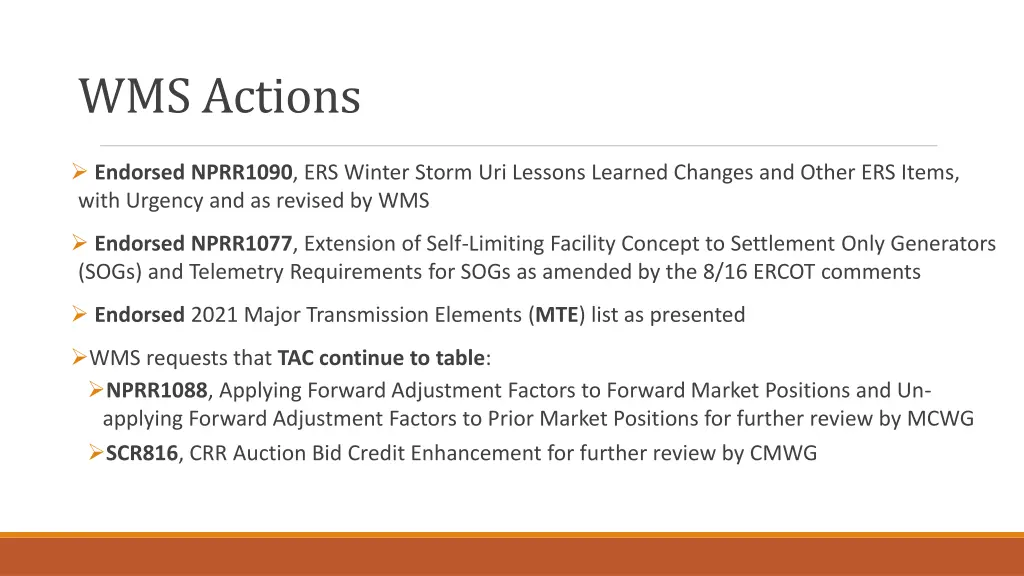wms actions