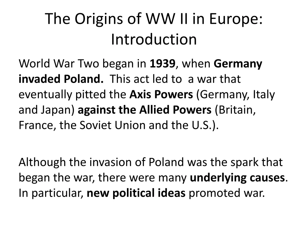 the origins of ww ii in europe introduction