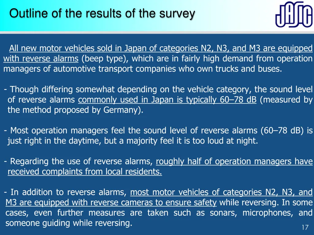 outline of the results of the survey