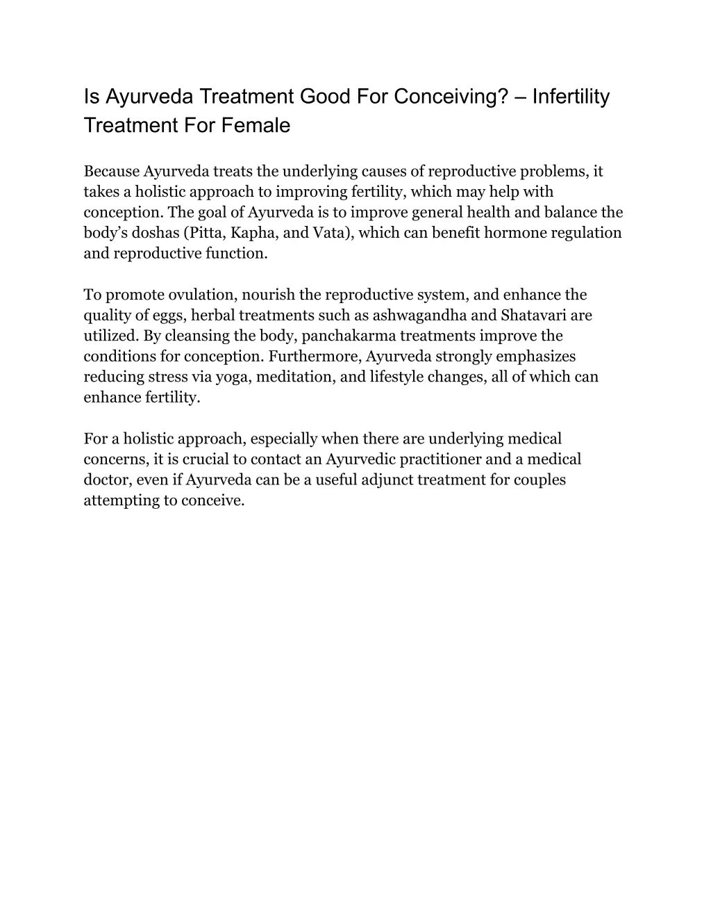 is ayurveda treatment good for conceiving