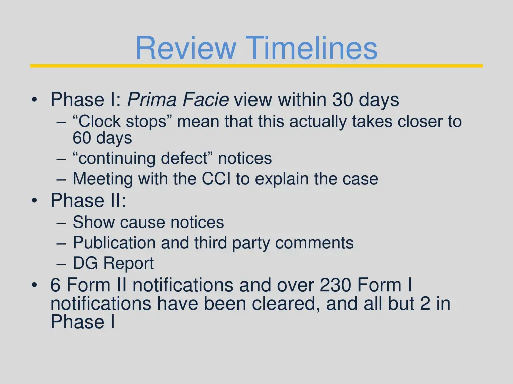 review timelines